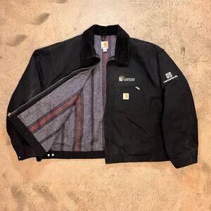 Vtg Carhartt Jacket Mens 4XL Detroit Blanket Lined Black Canvas USA Made Laborer